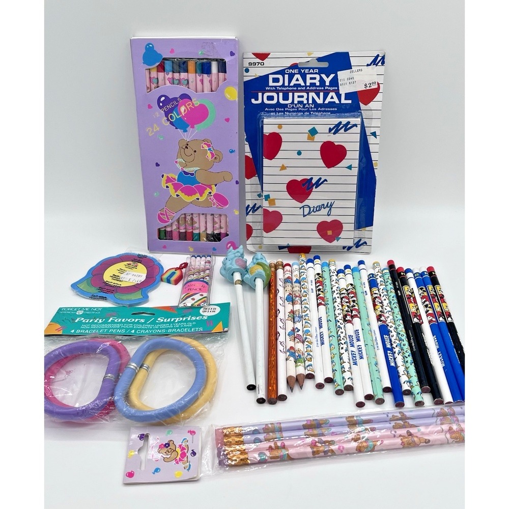 Vintage Kids School Supplies Stationery Pencils Lot Mickey Donald Paddington NOS
